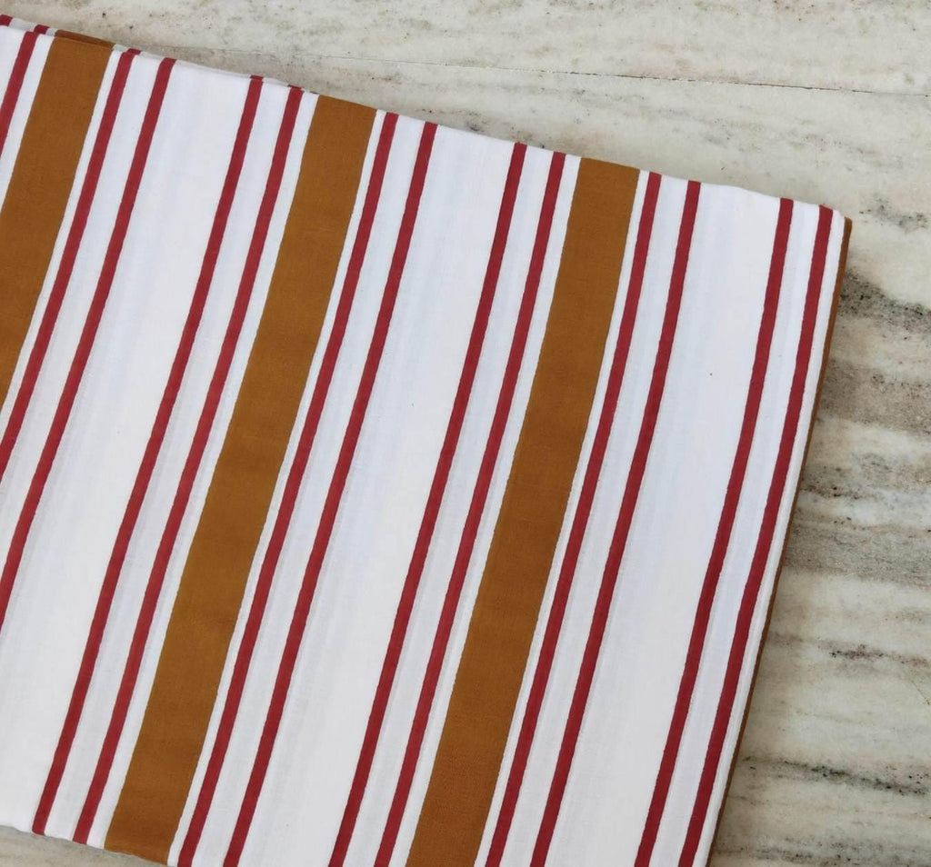 Mustard Red Stripe Cotton Fabric, Vertical Striped Fabric, Cotton Dress Material, Fabric by Yard, Curtain Upholstery Fabric, Summer Fabric