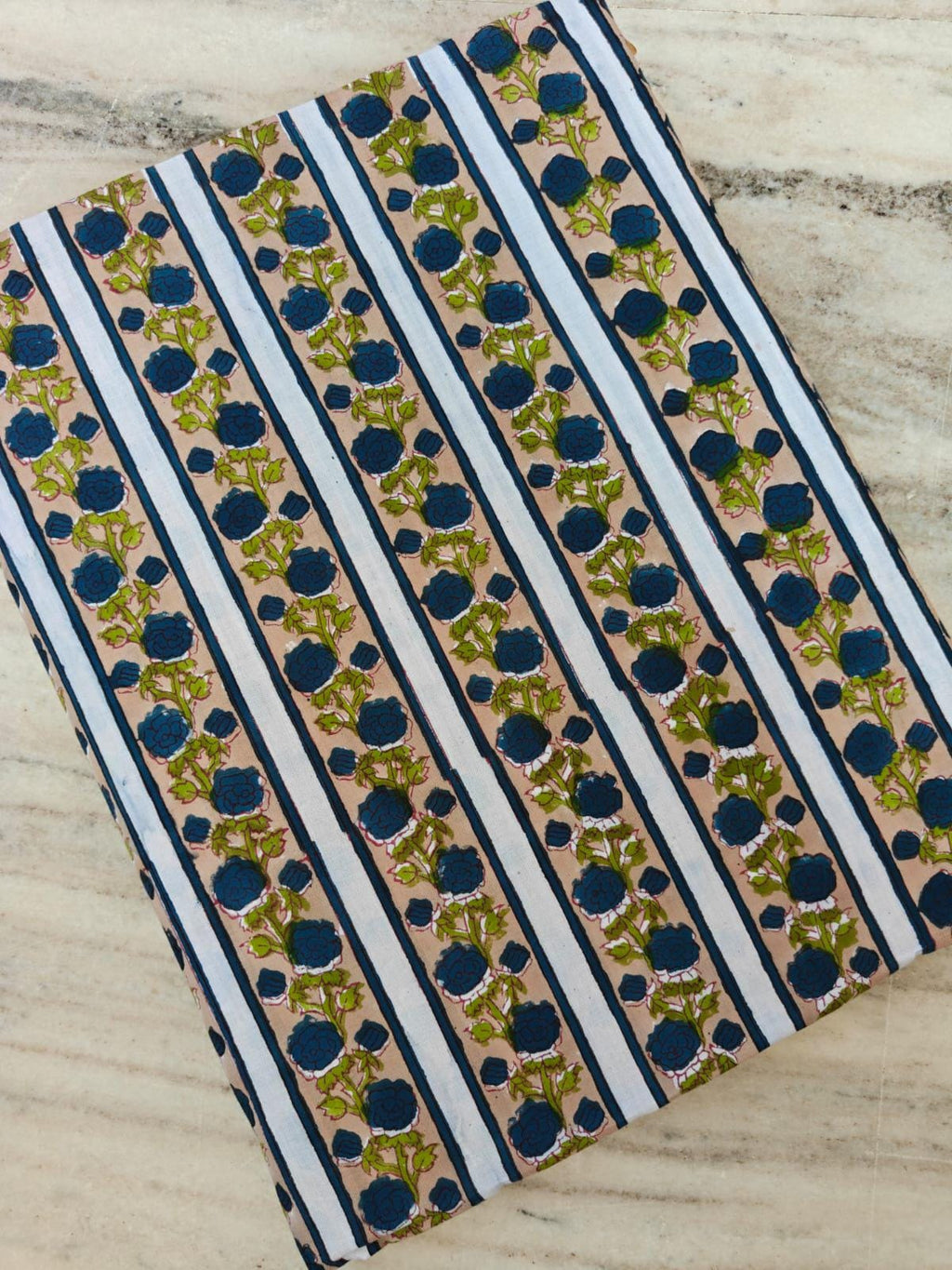 Black Floral Stripe Cotton Fabric by Yard, Blue Flower Cotton Fabric, Indian Block Print Fabric, Striped Floral Cotton for Dress Making