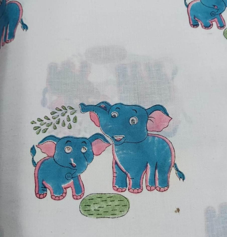 Elephant Hand Block Print Cotton Fabric, Multi Color Block Print Fabric, Floral 100% Cotton Quilting Fabric By The Yard, Dressmaking Fabric
