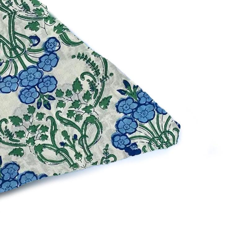 Blue Green Floral Cushion Cover, Hand Block Print Pillow Cover, Indian Cotton Throw Pillow, Vintage Botanical Decor, Decorative Sofa Cushion