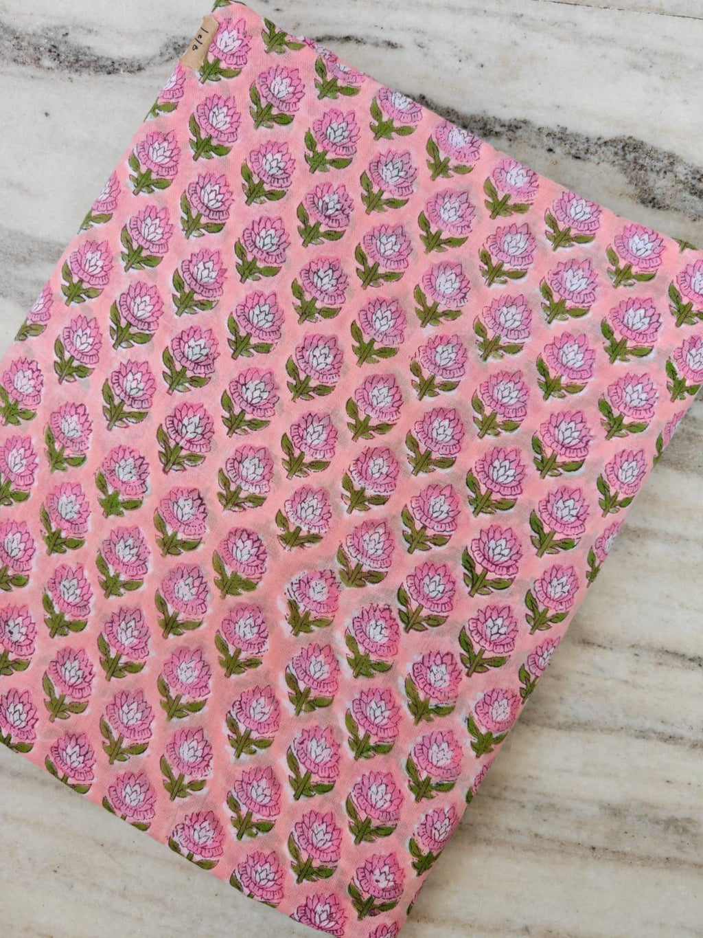 Pink Floral Cotton Fabric, Hand Block Print Fabric, Indian Buti Print Cotton, Soft Lightweight Fabric for Dressmaking, Quilting & Crafts
