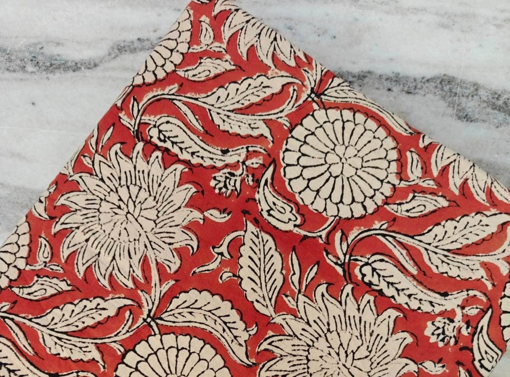 Red Floral Hand Block Print Cotton Fabric by the Yard, Red Cotton Fabric for Curtains, Cushions, Table Linen, Sewing, Quilting, Dressmaking