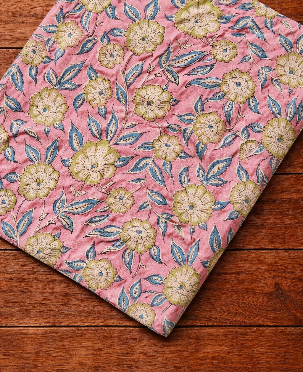 Pink Floral Cotton Fabric, Hand Block Print Fabric by Yard, Indian Flower Print Cotton Cloth for Sewing, Quilting, Dressmaking, Napkins
