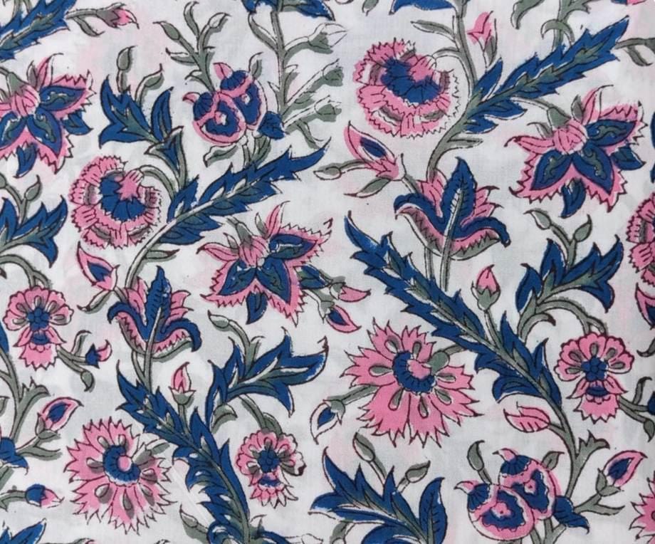 White Pink Blue Floral Cotton Fabric, Soft Printed Cotton Material by the Yard, Quilting, Dressmaking, Sewing, Textile Fabric, Loose Fabric