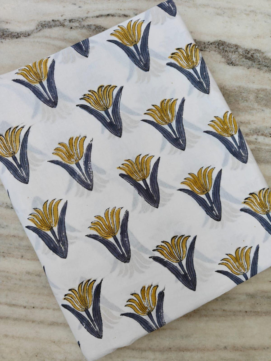 Mustard Yellow Floral Cotton Fabric, Minimalist Tulip Print, White Background Botanical Fabric, Modern Quilting Sewing Fabric By The Yard