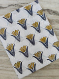 Mustard Yellow Floral Cotton Fabric, Minimalist Tulip Print, White Background Botanical Fabric, Modern Quilting Sewing Fabric By The Yard