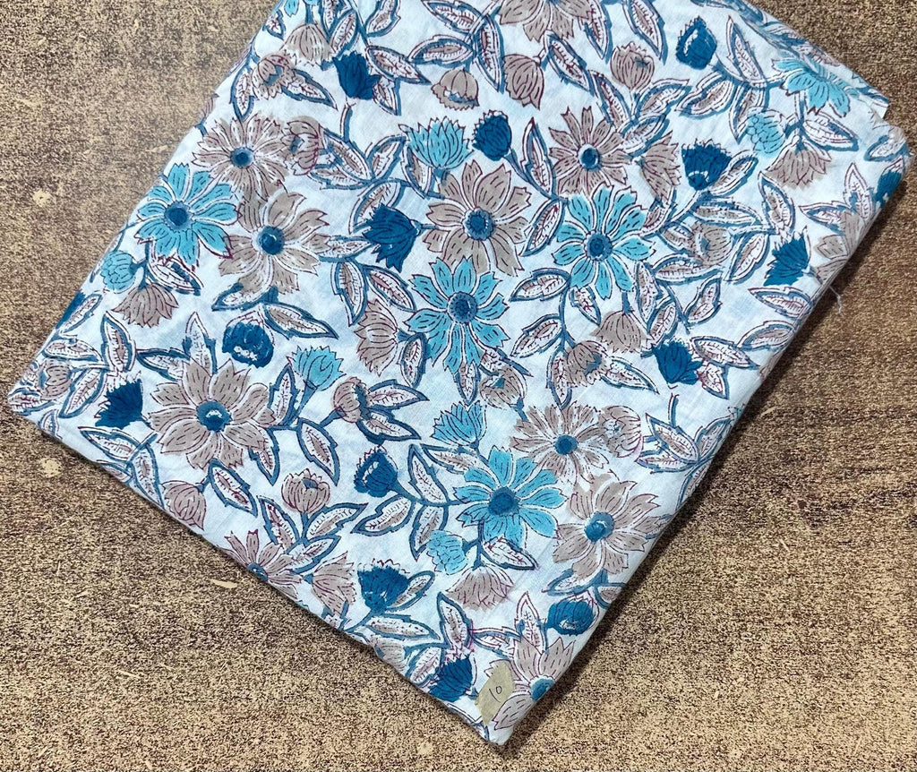Indian Hand Block Print Cotton Fabric by the Yard, Floral Jaipuri Print for Dressmaking, Boho Soft Cotton Quilting Fabric, Indian Textile