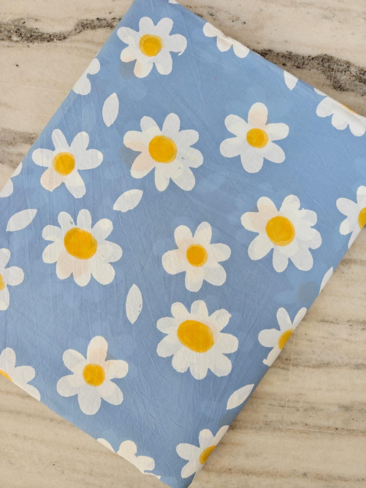 Blue Daisy Cotton Fabric, Floral Cotton Fabric by the Yard, Retro Daisy Fabric, Napkins Fabric, Table Cover Fabric, Curtains Loose Fabric