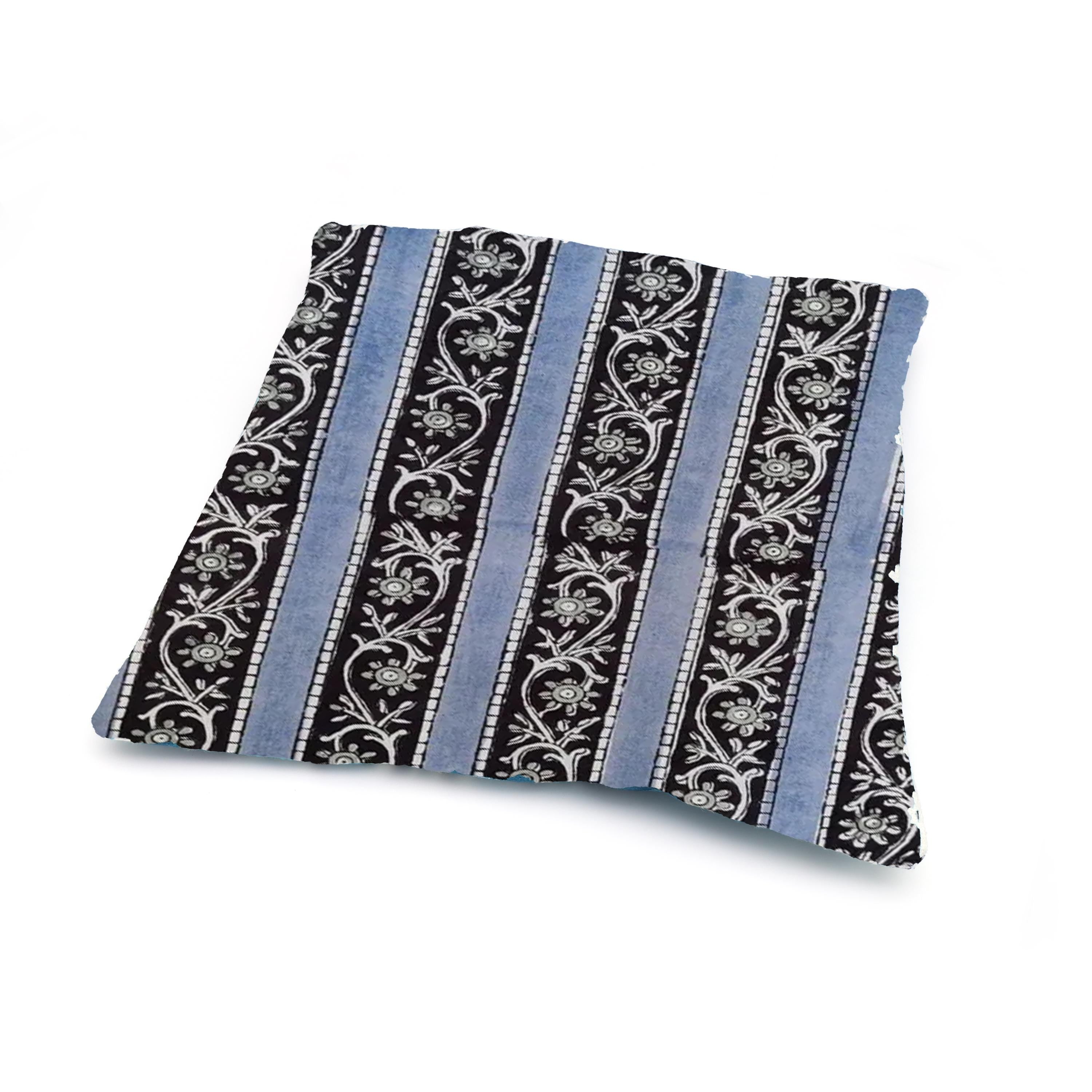 Black Blue Striped Pillow Cover, Decorative Throw Pillow, 16x16 Cushion Cover, Hand Block Printed Cotton Cushion Cover, Christmas Pillowcase