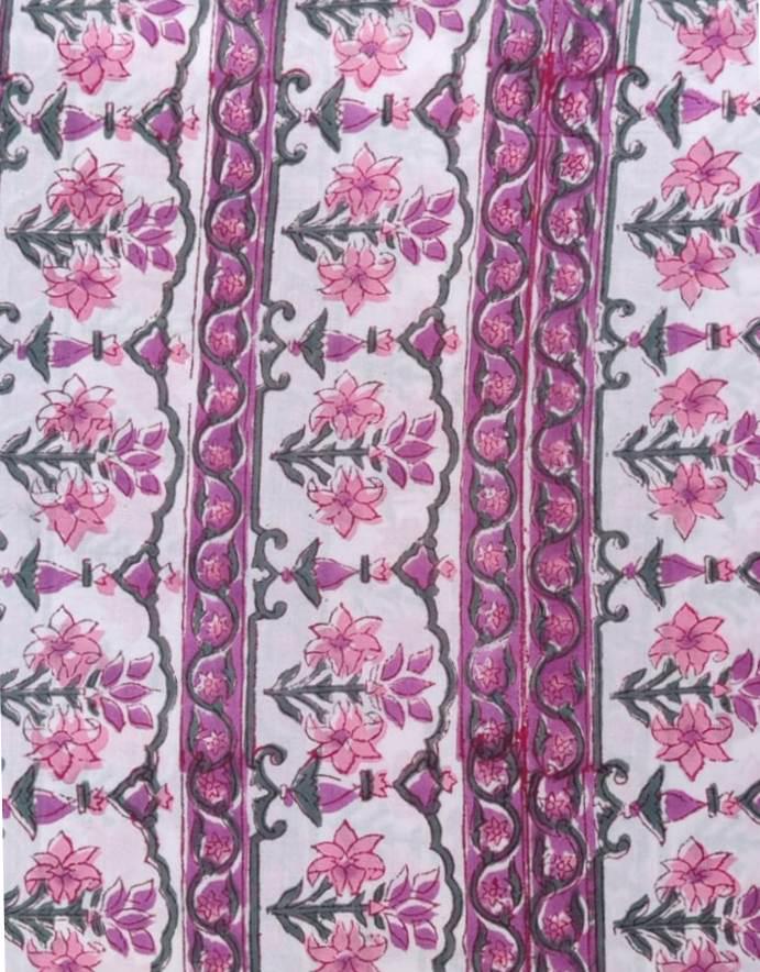Pink Geometric Floral Cotton Fabric by the Yard, Hand Block Print Fabric, Quilting, Dressmaking, Sewing, Craft Cotton, Handmade Fabric