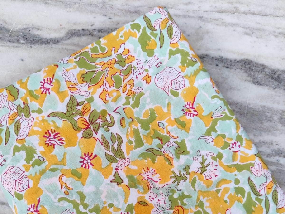 Indian Hand Block Print Fabric, Floral 100% Cotton Quilting Fabric By The Yard, Fabric For Dress Making, Loose Running Fabric, Napkin Fabric
