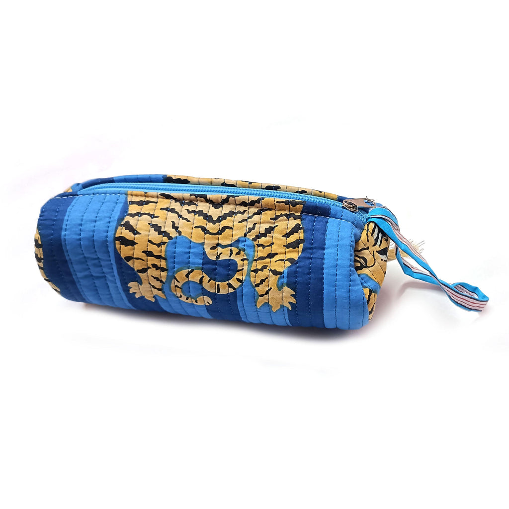 Quilted Cotton Pencil Case: Floral Tiger Print Makeup Bag