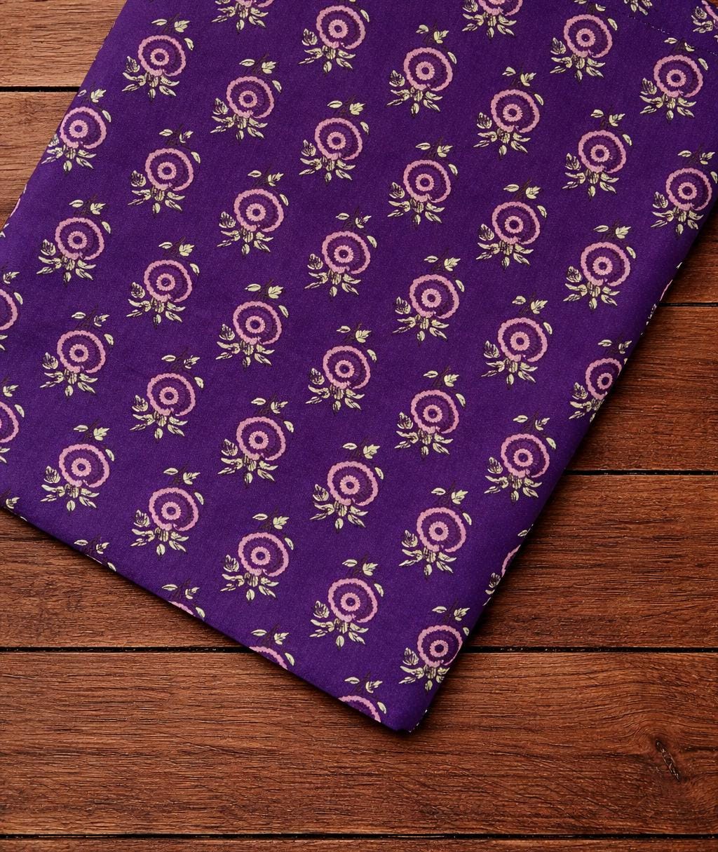 Purple Floral Cotton Fabric, Hand Block Print Indian Textile, Boho Flower Cotton Fabric for Sewing Quilting Craft Dress Loose Running Fabric