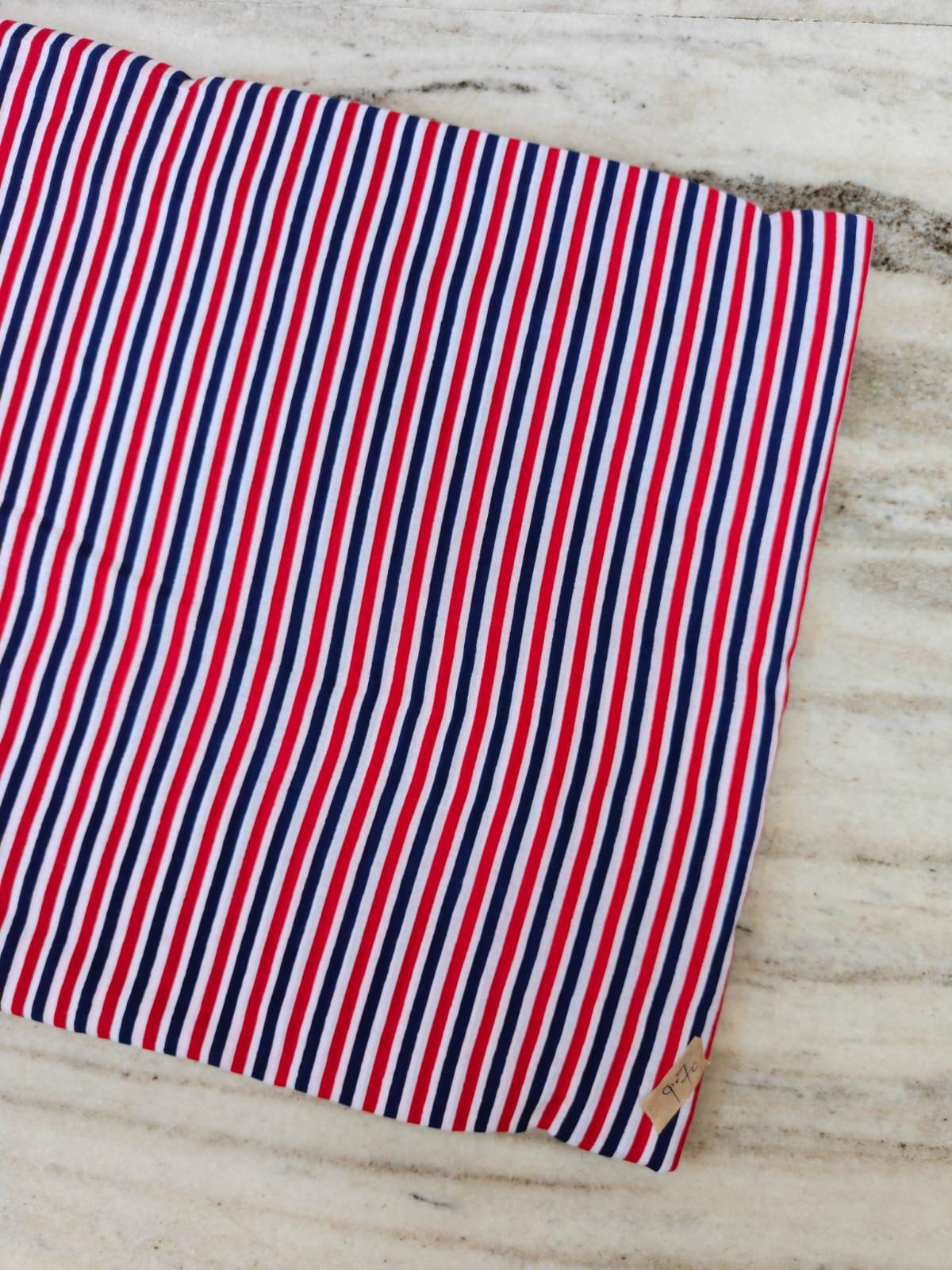 Red White Blue Stripe Cotton Fabric, Nautical Striped Fabric, Vertical Stripe Fabric, Shirting Cotton,  Apparel Sewing Fabric by Yard Napkin