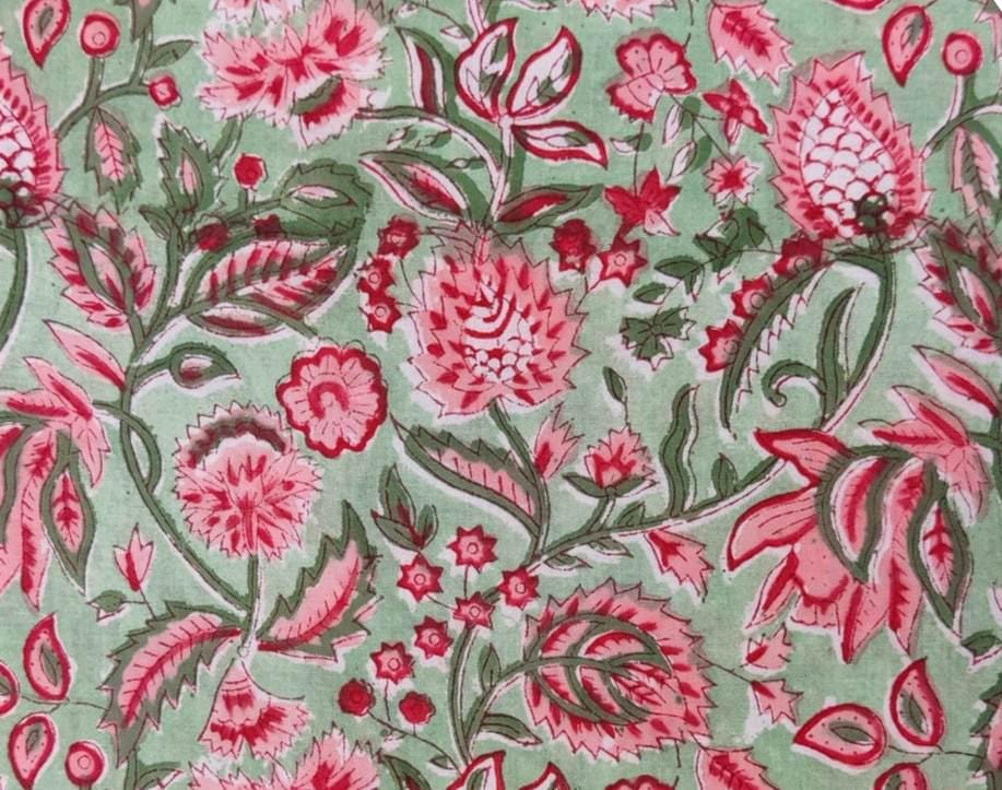 Indian Hand Block Print Fabric, Floral 100% Cotton Quilting Fabric By The Yard, Fabric For Dress Making, Loose Running Fabric, Napkin Fabric