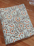 Green Orange Floral Quilting Fabric, Soft Cotton, Indian Hand Block Print Fabric, 100% Cotton Fabric By The Yard, Fabric for Loose Running