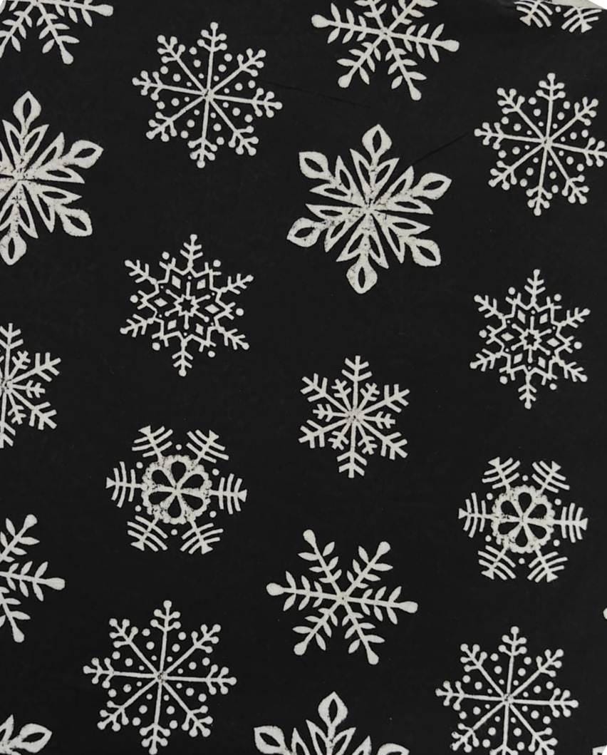 Black Cotton Fabric with White Snowflake Print, Christmas Winter Fabric by the Yard, Quilting, Sewing & Holiday Crafts, Loose Running Fabric