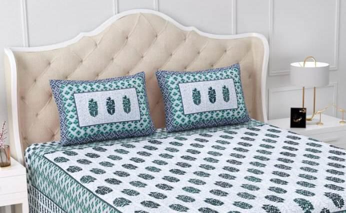 Handmade Sanganeri Block Print Cotton Bedsheet Set, Indian Floral Bedding Queen Size, Home Decor Beadsheet, Couple Gift Cotton Bedsheet