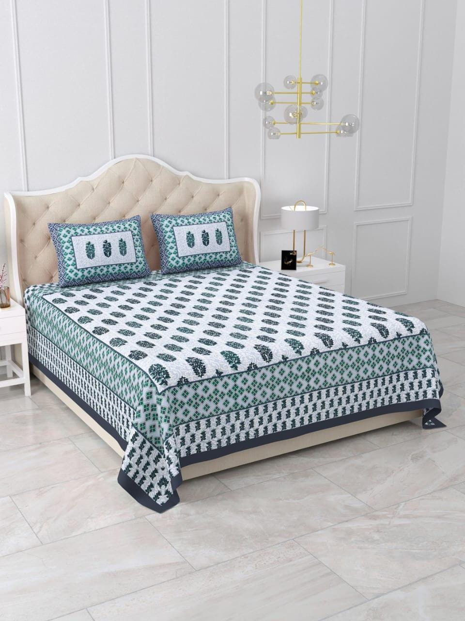 Handmade Sanganeri Block Print Cotton Bedsheet Set, Indian Floral Bedding Queen Size, Home Decor Beadsheet, Couple Gift Cotton Bedsheet