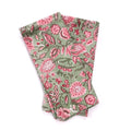 Floral Cotton Napkins Set, Green Pink Block Print Napkins, Handmade Cloth Napkins, Indian Hand Block Print Table Linen, Reusable Napkins