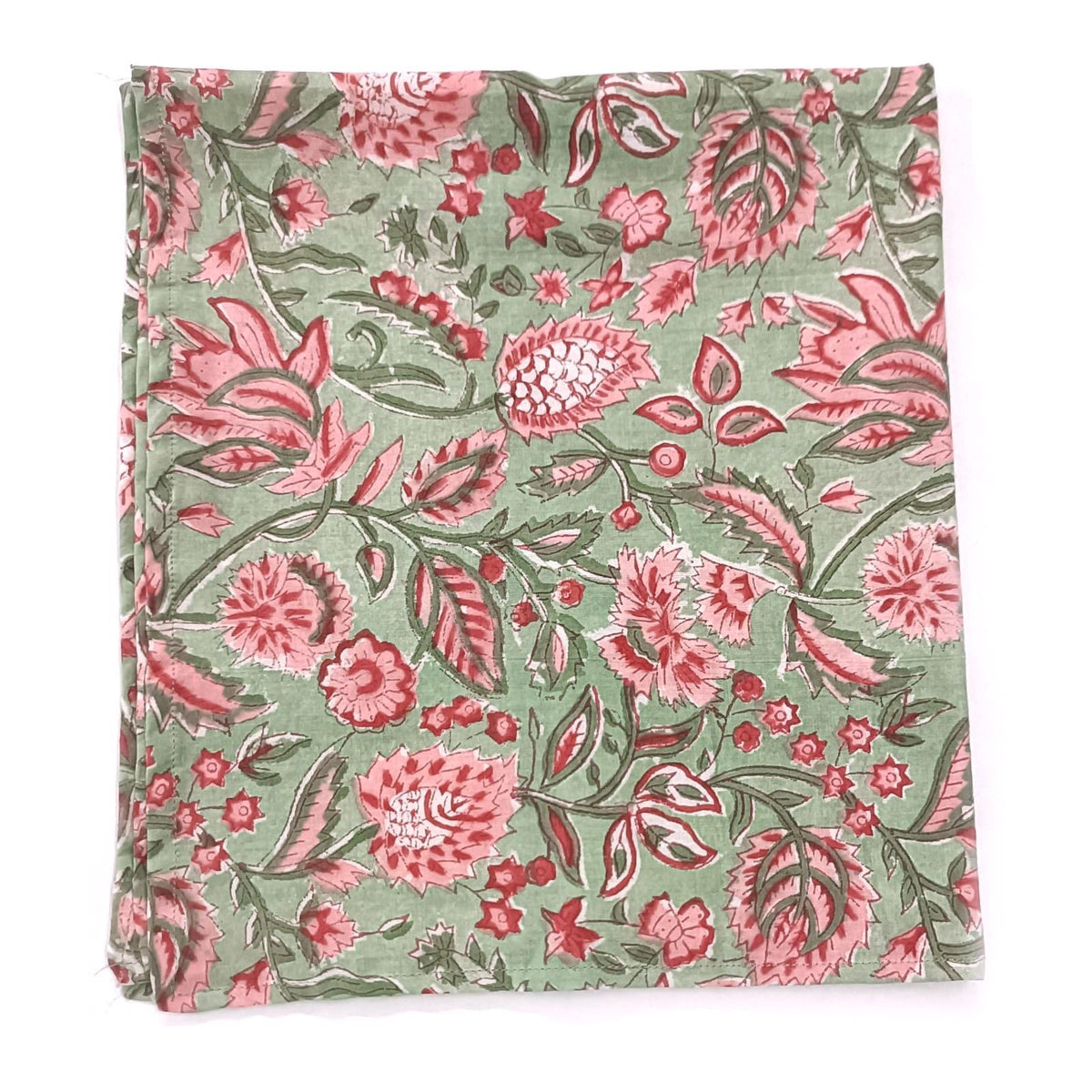 Floral Cotton Napkins Set, Green Pink Block Print Napkins, Handmade Cloth Napkins, Indian Hand Block Print Table Linen, Reusable Napkins