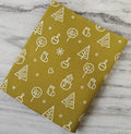 Mustard Yellow Christmas Tree Cotton Fabric by Yard, Winter Holiday Quilting Fabric, Festive Printed Cotton Material for Sewing Craft Fabric