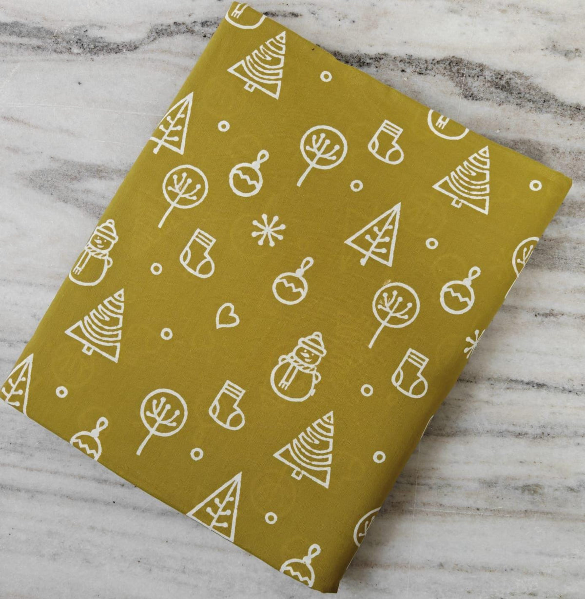 Mustard Yellow Christmas Tree Cotton Fabric by Yard, Winter Holiday Quilting Fabric, Festive Printed Cotton Material for Sewing Craft Fabric