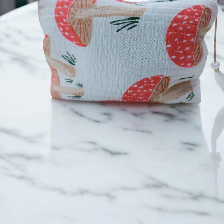 Personalized Block Print Makeup Bag, Cosmetic Bag for Women, Bridesmaid Gifts, Quilted Cotton Travel Pouch, Vintage Indian Toiletry Bag