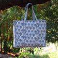 Handmade Quilted Cotton Tote Bag, Blue Block Print Shoulder Bag, Large Travel Beach Bag, Boho Shopping Bag, Reusable Eco Tote Gift for Her