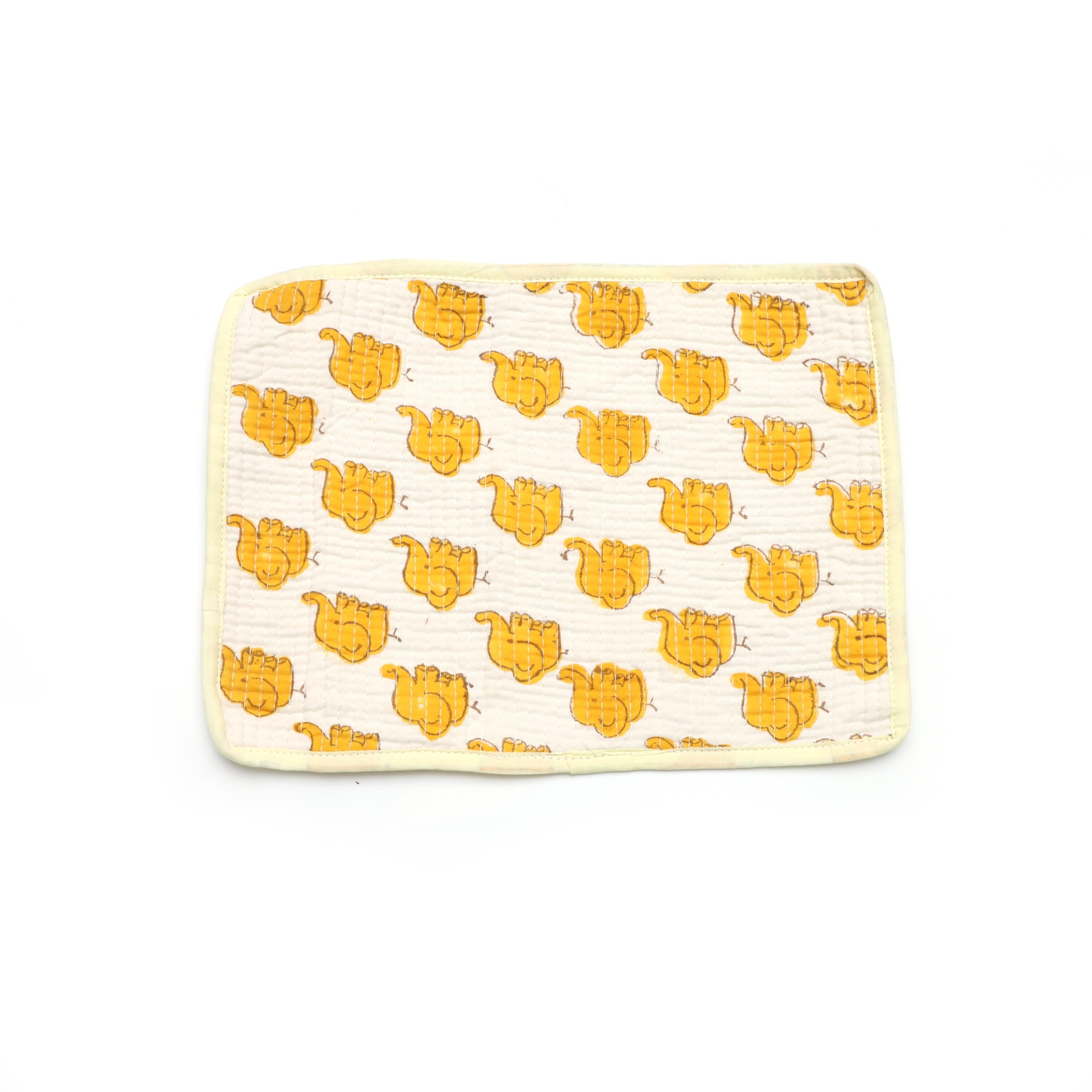 Yellow Elephant Quilted Placemats Set, Cotton Table Mats, Kids & Boho Dining Decor, Indian Elephant Print Mini Placement, Gift For Mother's