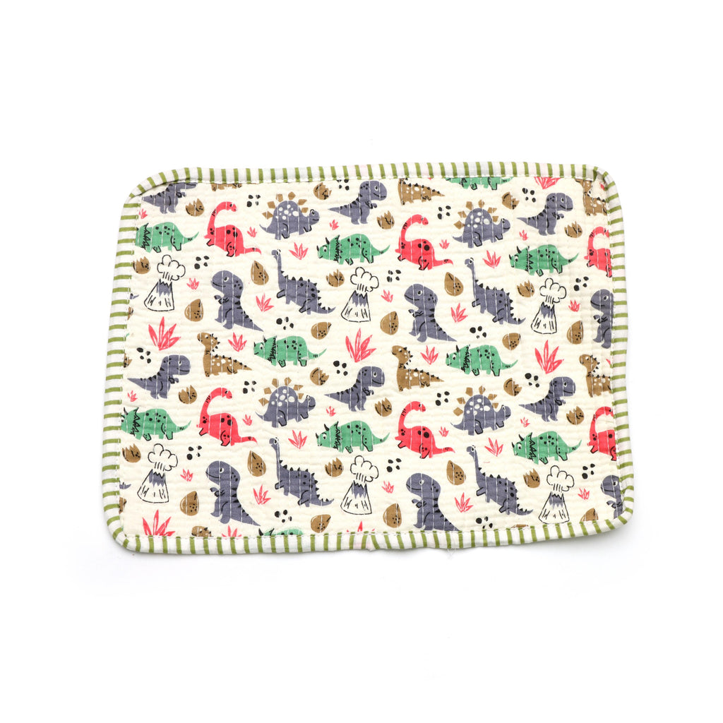 Dinosaur Quilted Placemats Set, Kids Cotton Table Mats, Cute Dino Dining Decor, Indian Elephant Print Mini Placement, Personalised Gifts