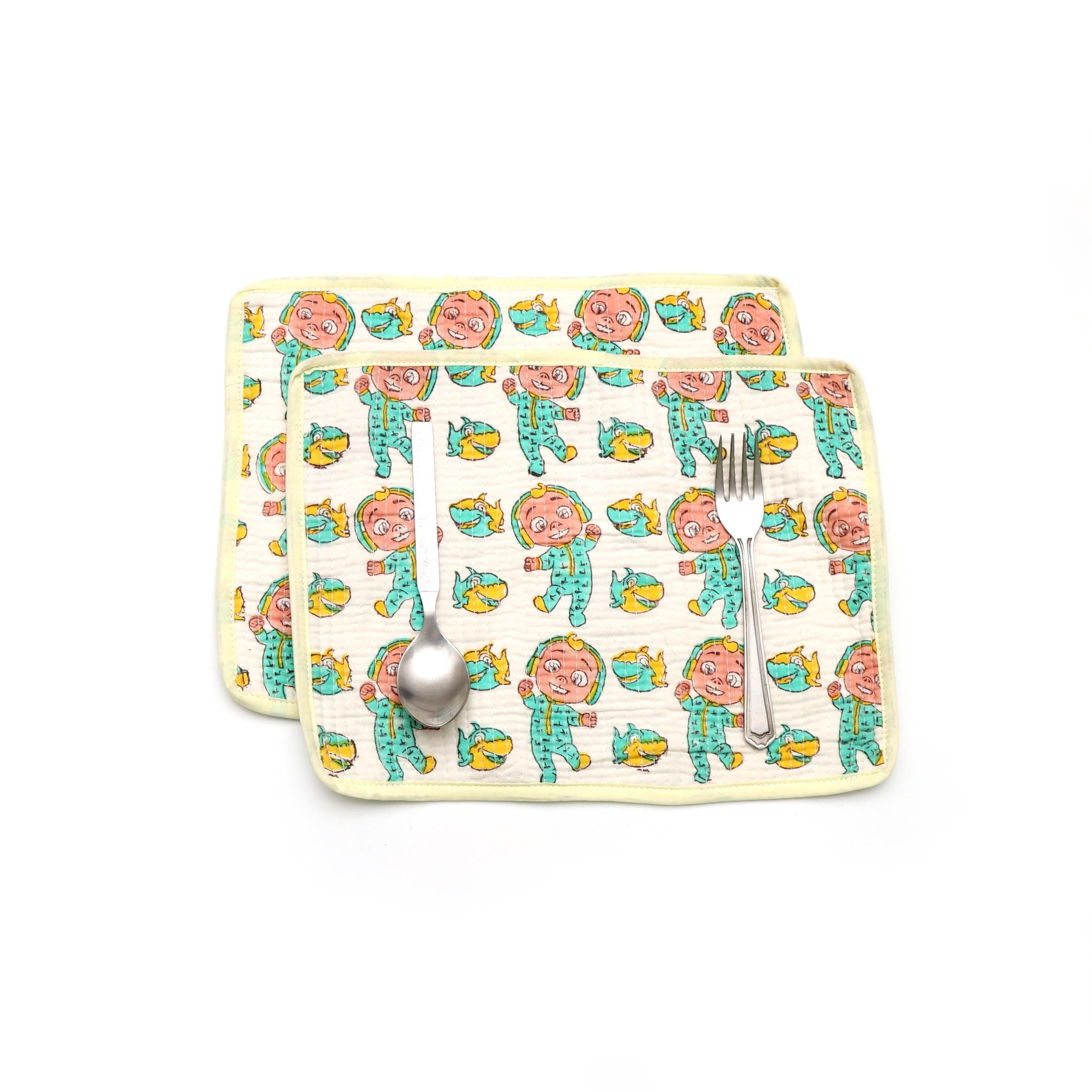 Quilted Baby Burp Cloth, Soft Cotton Burp Rag Placement, Cute Cartoon Baby & Fish Print Placement, Reusable Newborn Feeding Cloth Placement