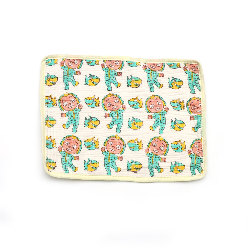 Quilted Baby Burp Cloth, Soft Cotton Burp Rag Placement, Cute Cartoon Baby & Fish Print Placement, Reusable Newborn Feeding Cloth Placement