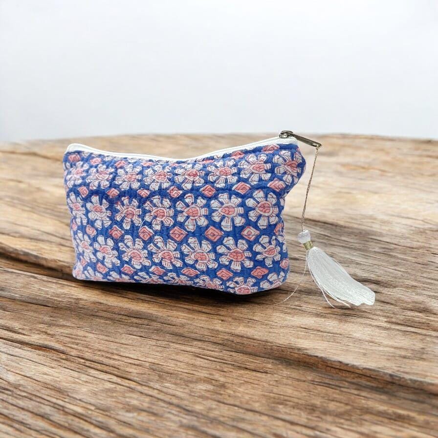 Quilted Floral Pouch | Handmade Zipper Bag with Tassel | Small Cosmetic Bag | Travel Makeup Pouch | Gift for Her | Personalised Gifts