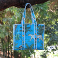 Blue Jungle Print Tote Bag, Handmade Cotton Tote, Animal Print Bag, Eco Friendly Shopping Bag, Beach Tote, Reusable Grocery Bag Gift for Her