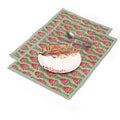 Green & Pink Rose Block Print Table Mats, Handmade Floral Cotton Placemats, Table Decor Placemat, Indian Style Table Linen, Cotton Placemat