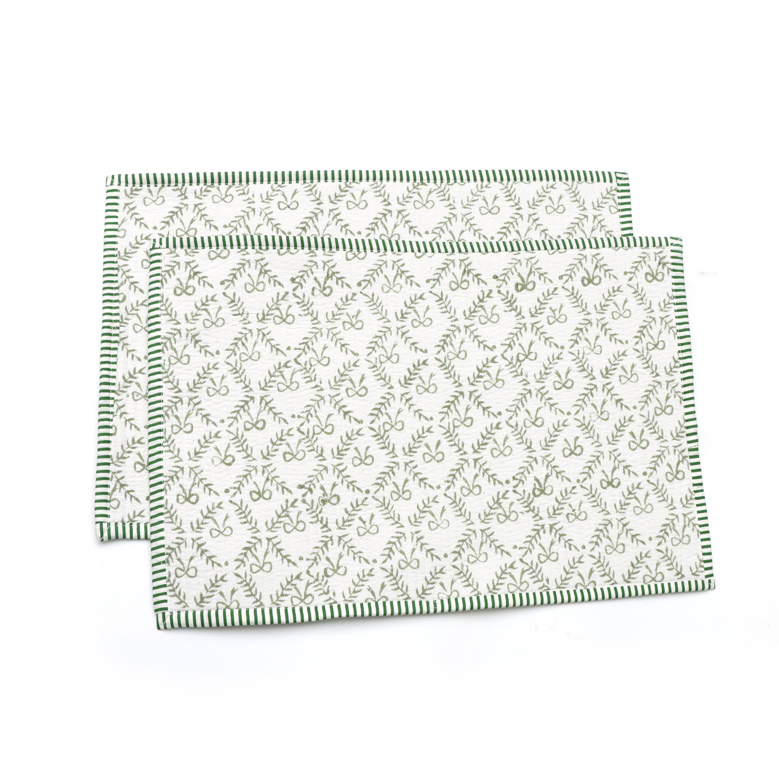 Green & Pink Rose Block Print Table Mats, Handmade Floral Cotton Placemats, Table Decor Placemat, Indian Style Table Linen, Cotton Placemat