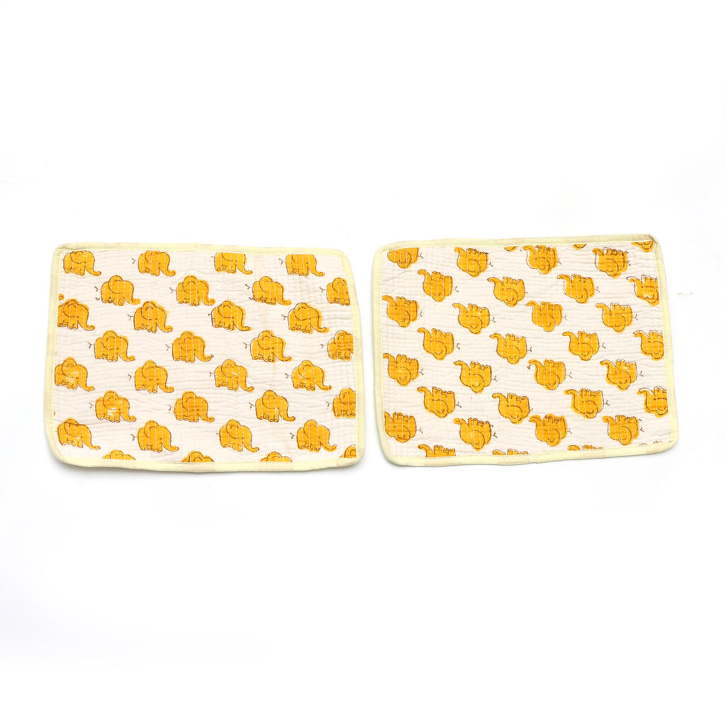Yellow Elephant Quilted Placemats Set, Cotton Table Mats, Kids & Boho Dining Decor, Indian Elephant Print Mini Placement, Gift For Mother's