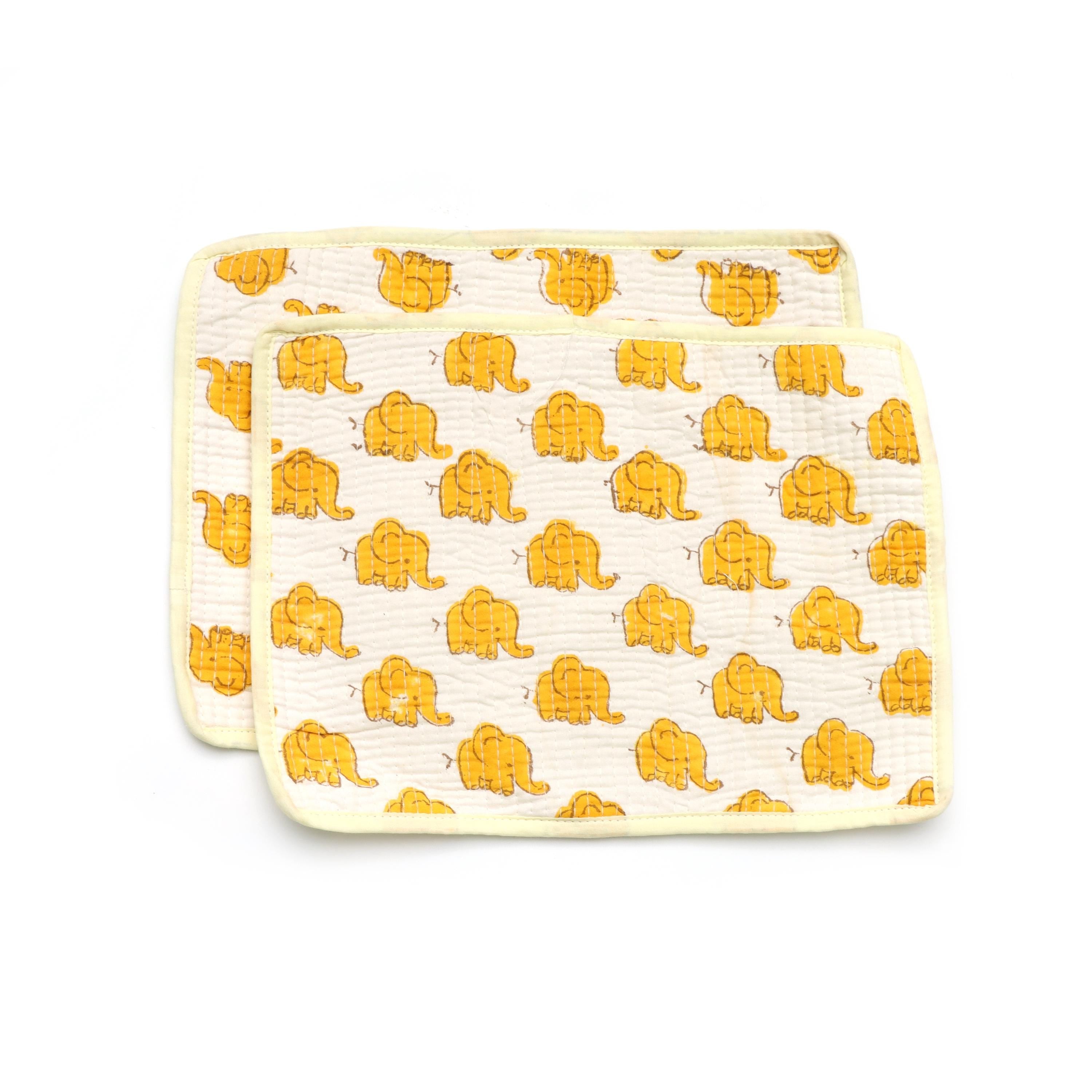 Yellow Elephant Quilted Placemats Set, Cotton Table Mats, Kids & Boho Dining Decor, Indian Elephant Print Mini Placement, Gift For Mother's