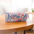 Quilted Floral Makeup Bag, Handmade Cotton Zip Pouch, Block Print Cosmetic Bag, Toiletry Pouch, Travel Makeup Organizer, Christmas Gifts