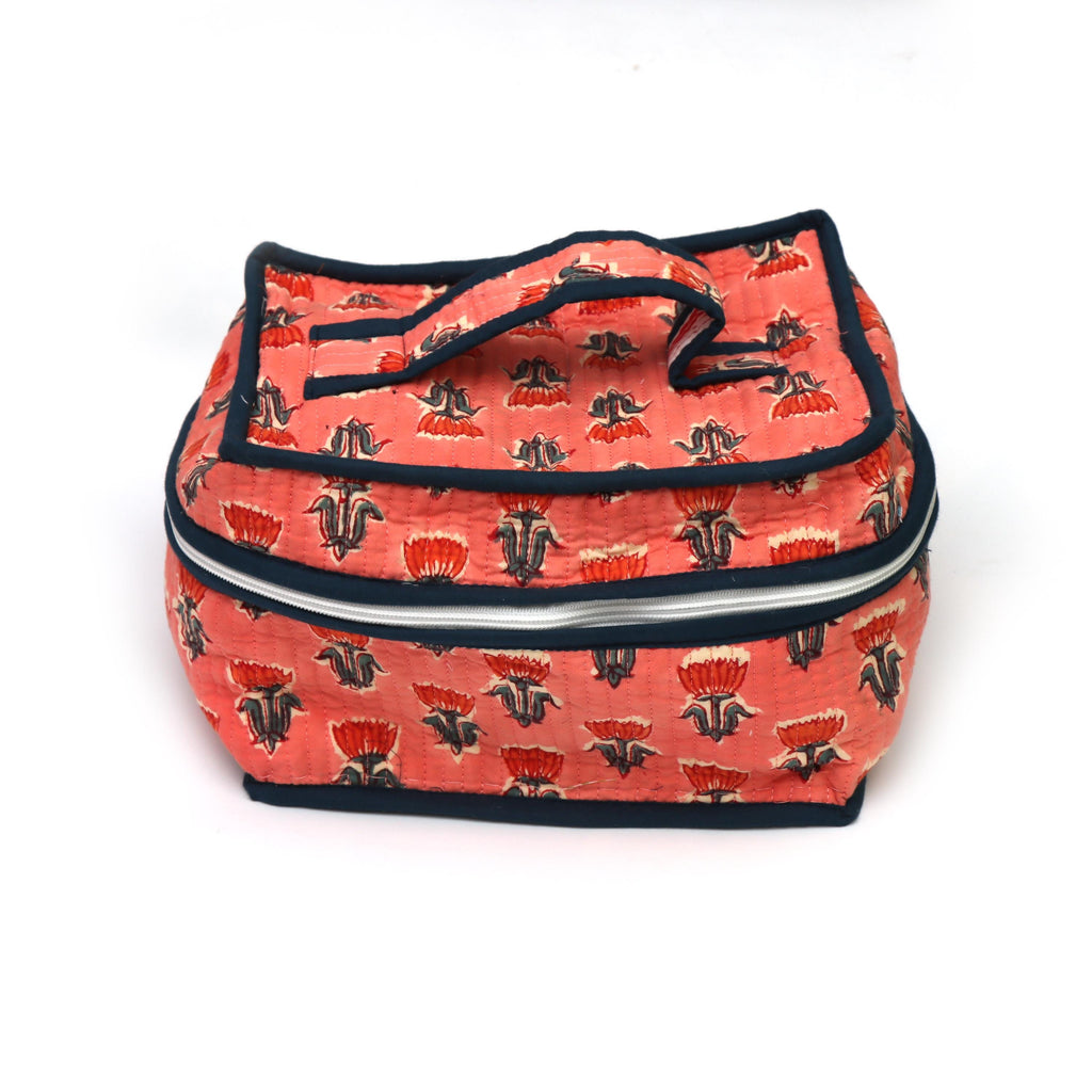 Handmade Quilted Cosmetic Bag | Floral Fabric Makeup Organizer | Zipper Vanity Travel Pouch | Toiletry Storage Bag Gift for Her | Gifts Bags
