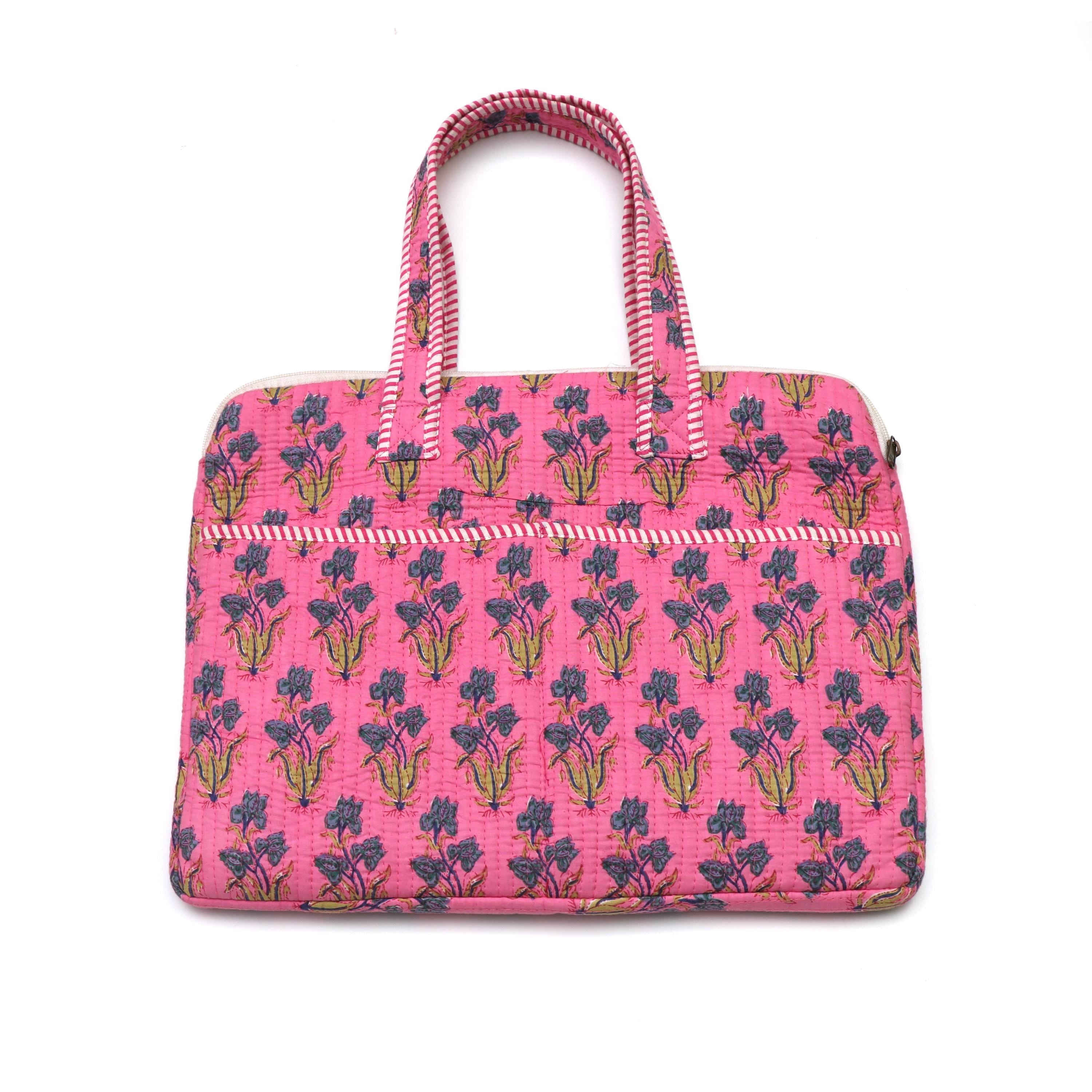 Handmade Quilted Laptop Bag | Floral Fabric Office Tote | Cotton Carry Bag with Handles | Zipper Work Bag | Gift for Women | Gift For Her