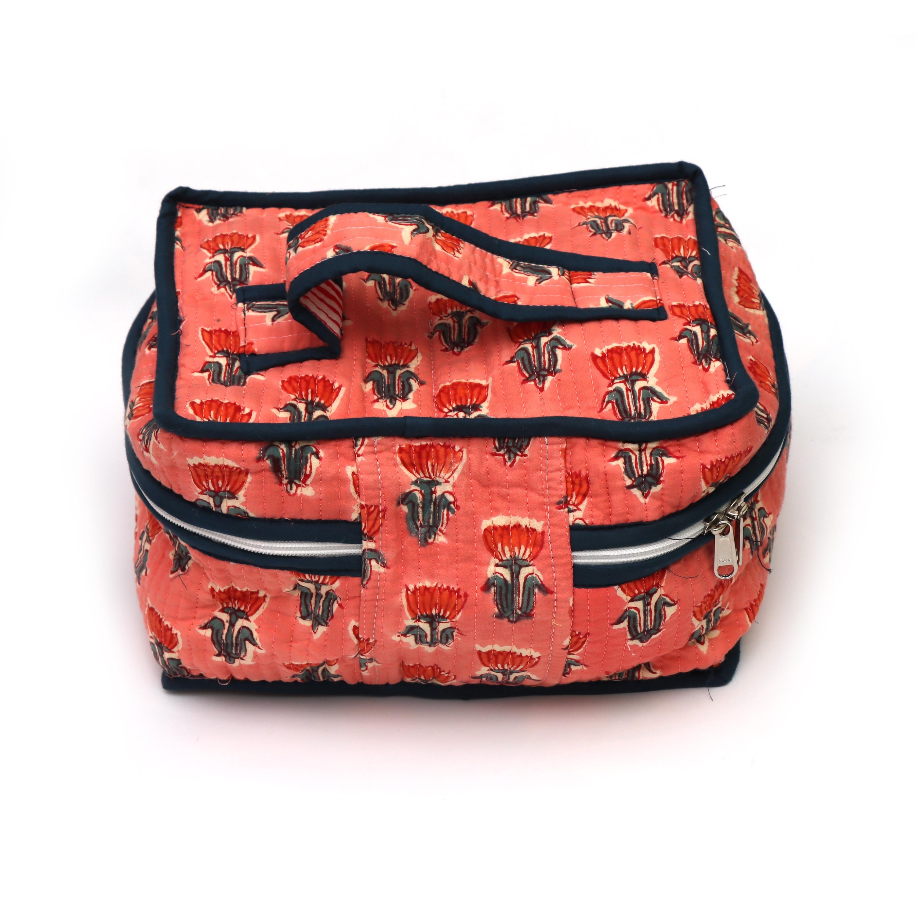 Handmade Quilted Cosmetic Bag | Floral Fabric Makeup Organizer | Zipper Vanity Travel Pouch | Toiletry Storage Bag Gift for Her | Gifts Bags