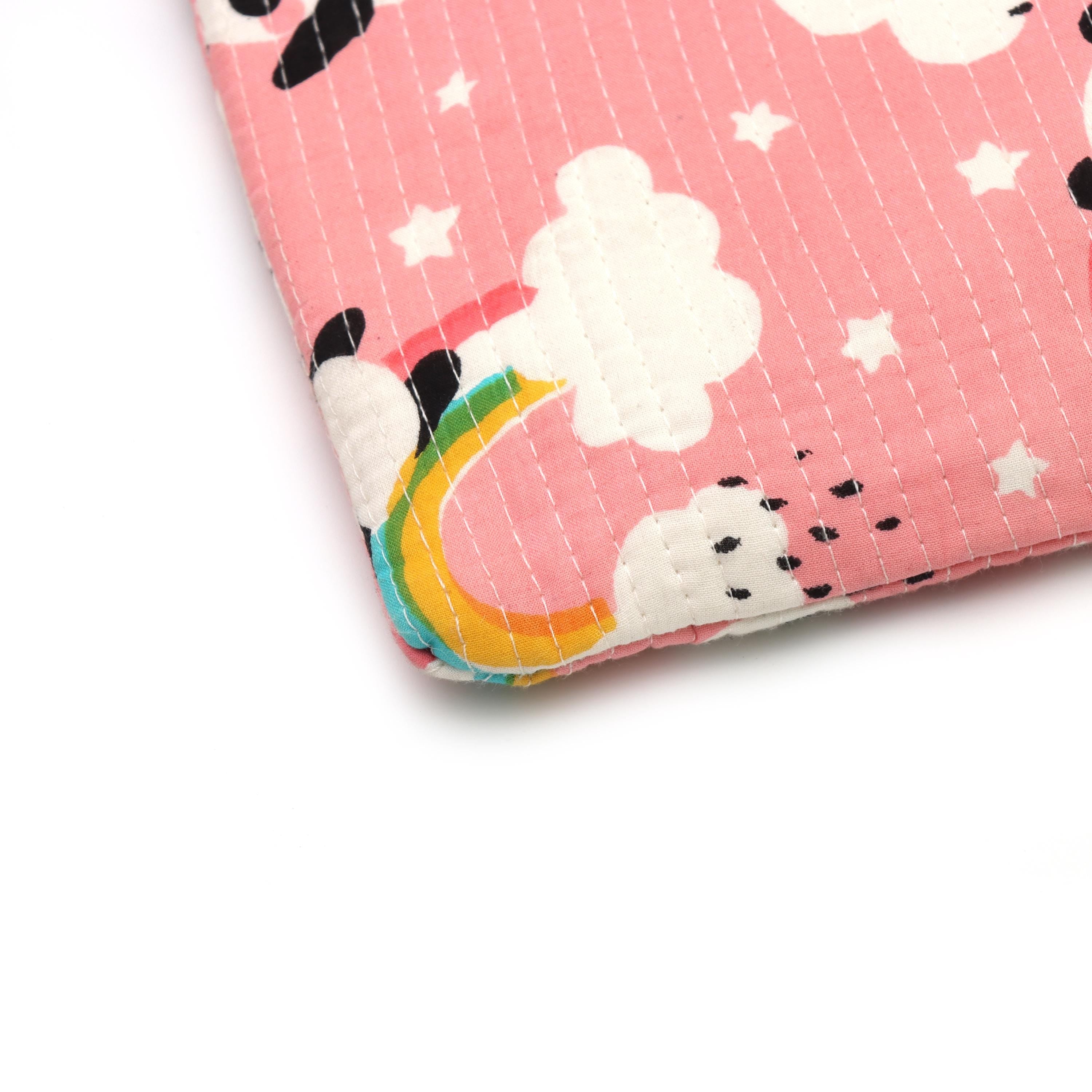 Quilted Laptop Sleeve, Cute Panda Laptop Bag, Cotton Padded Laptop Case, Rainbow Print Laptop Cover, Handmade Laptop Sleeve, Macbook Sleeve