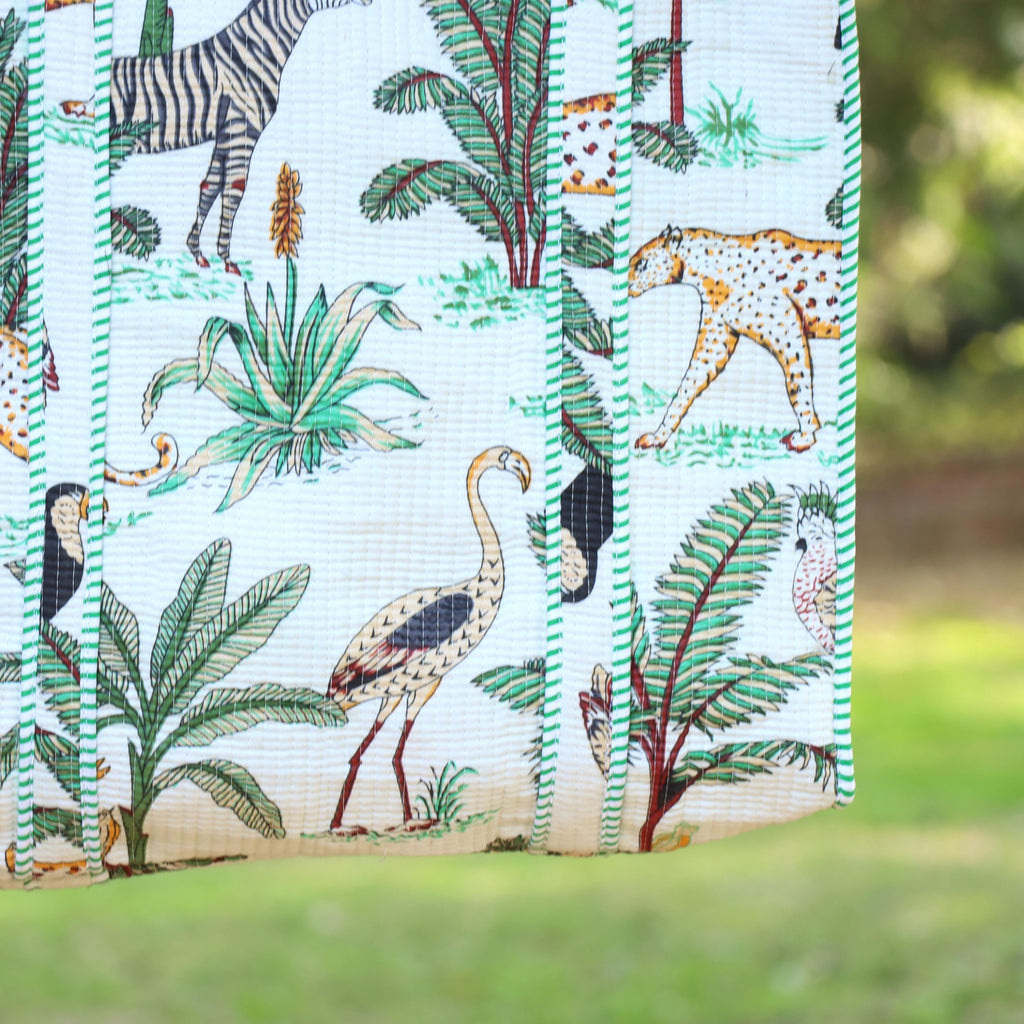 White Jungle Safari Print Bags, Handmade Quilted Tote Bag, Cotton Quilted Tote Bag, Indian Bags Shopping Bags, Beach Bag, Shoulder Bags Gift