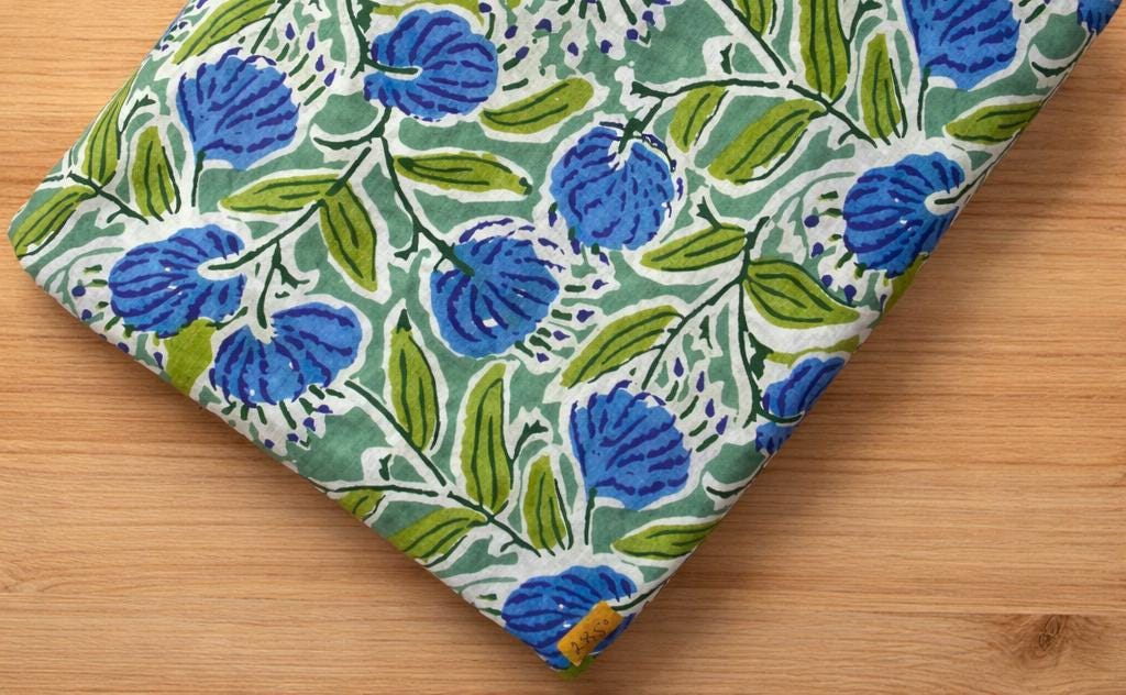 Indian Hand Block Print Cotton Fabric, Soft Cotton Fabric, Floral 100% Cotton Fabric By The Yard, Fabric For Loose Running, Textile Fabric