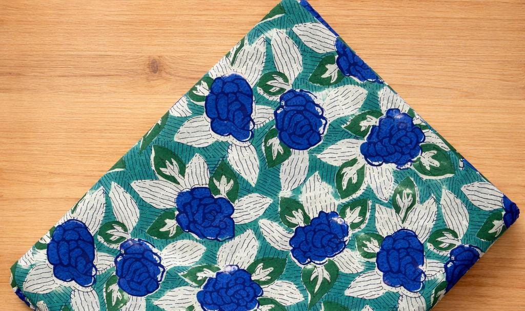 Loose Running Cotton Fabric | Blue Floral Printed Fabric by Yard | Soft Lightweight Sewing Cloth for Dressmaking | Loose Running Fabric