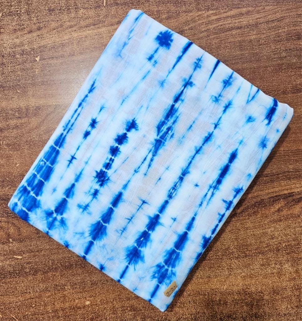 White and Blue Floral Printed Cotton Fabric, Indian Hand Block Soft Lightweight Sewing FabricDressmaking, Running Cotton Fabric by The Yard