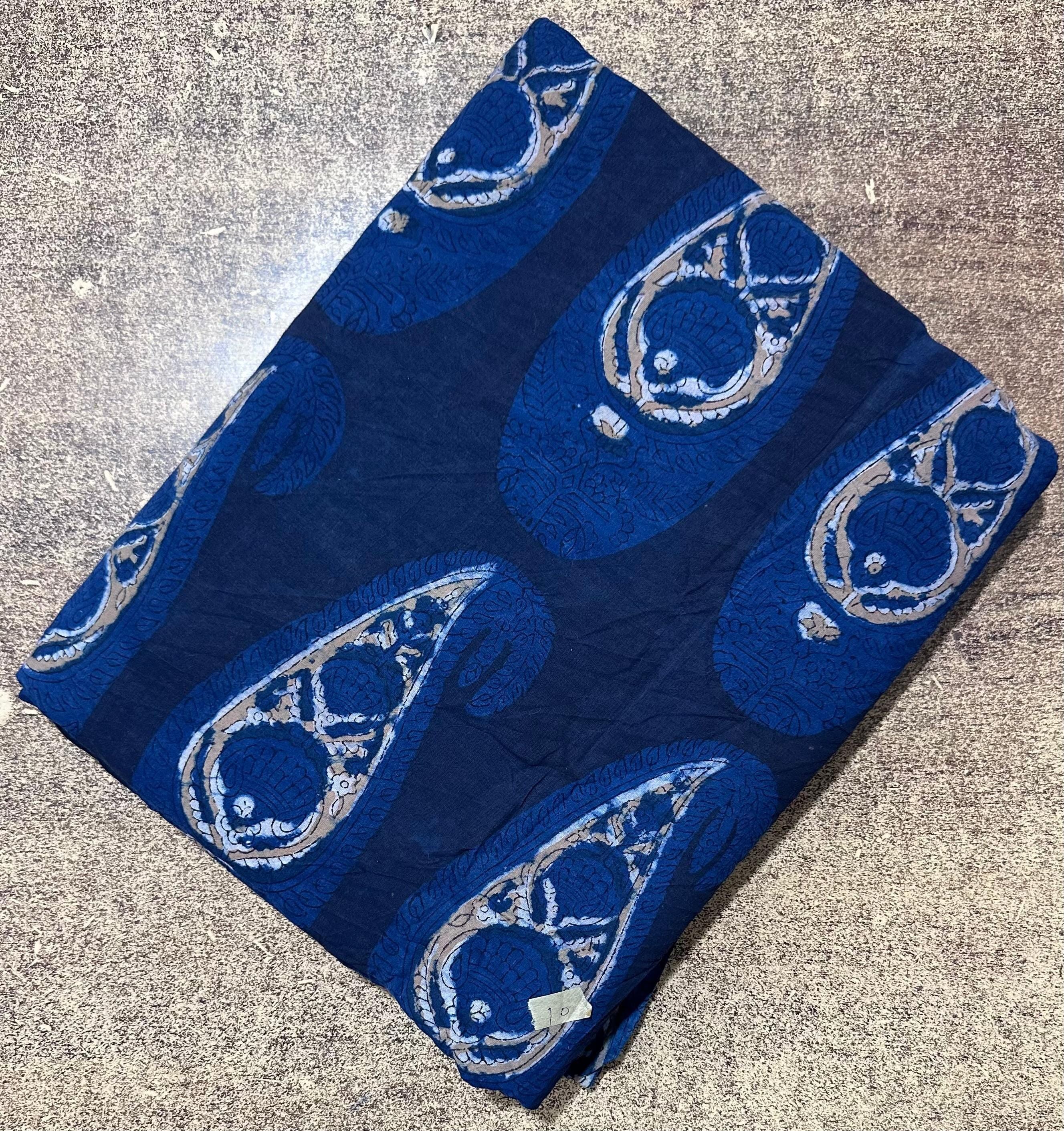 Indigo Blue Paisley Cotton Fabric, Hand Block Print Cotton Fabric, Indian Indigo Fabric by Yard, Soft Cotton for Sewing Quilting Dressmaking