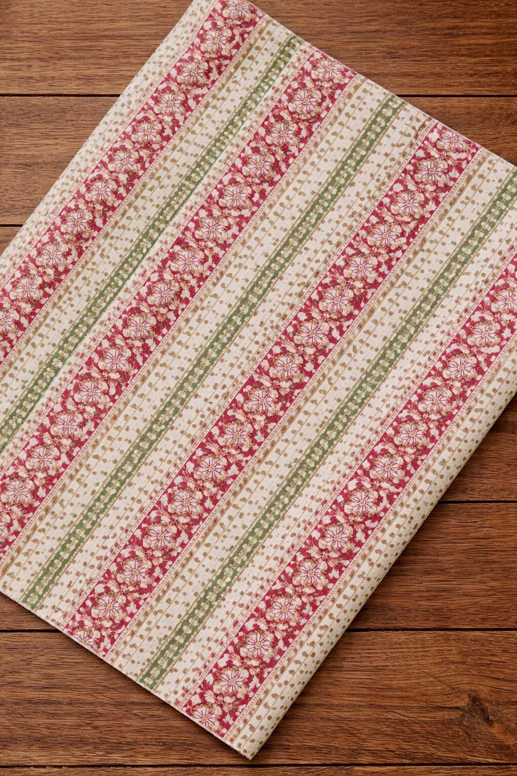 Striped Floral Cotton Fabric by the Yard, Indian Printed Cotton Cloth, Soft Lightweight Cotton Fabric for Sewing, Quilting, Dressmaking